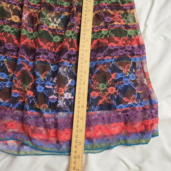 Double Zero Lace Skirt Medium Sheer Rainbow Lined Pull-on Boho Whimsigoth A-Line - Picture 9 of 9